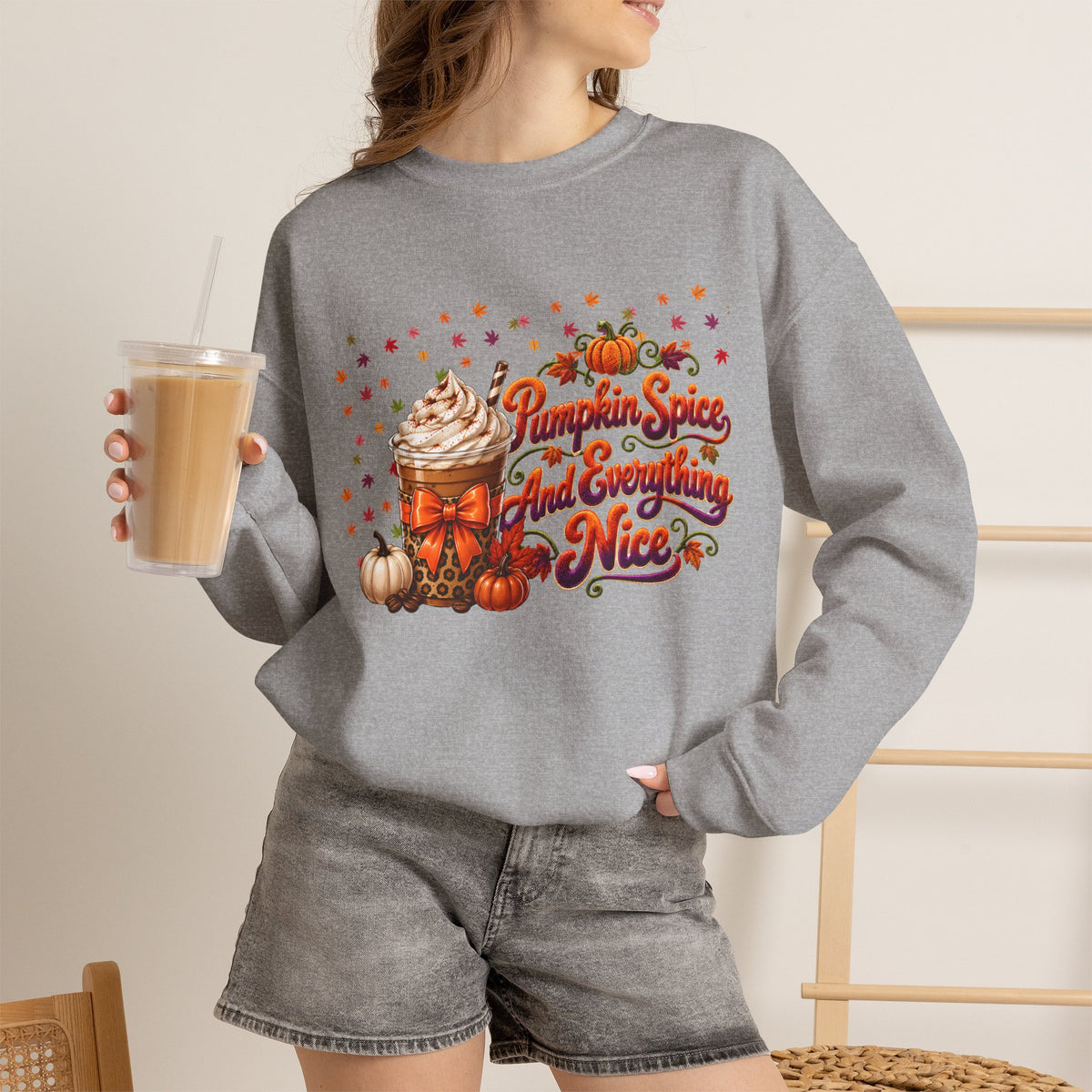 Pumpkin Spice And Everything Nice Sweatshirt | Fall Pumpkin Latte Design