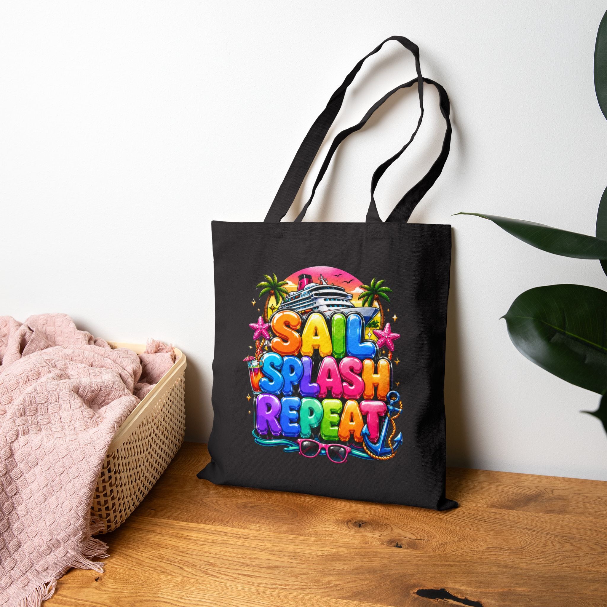 Tote — "Sail Splash Repeat" Colorful Beach Tote Bag