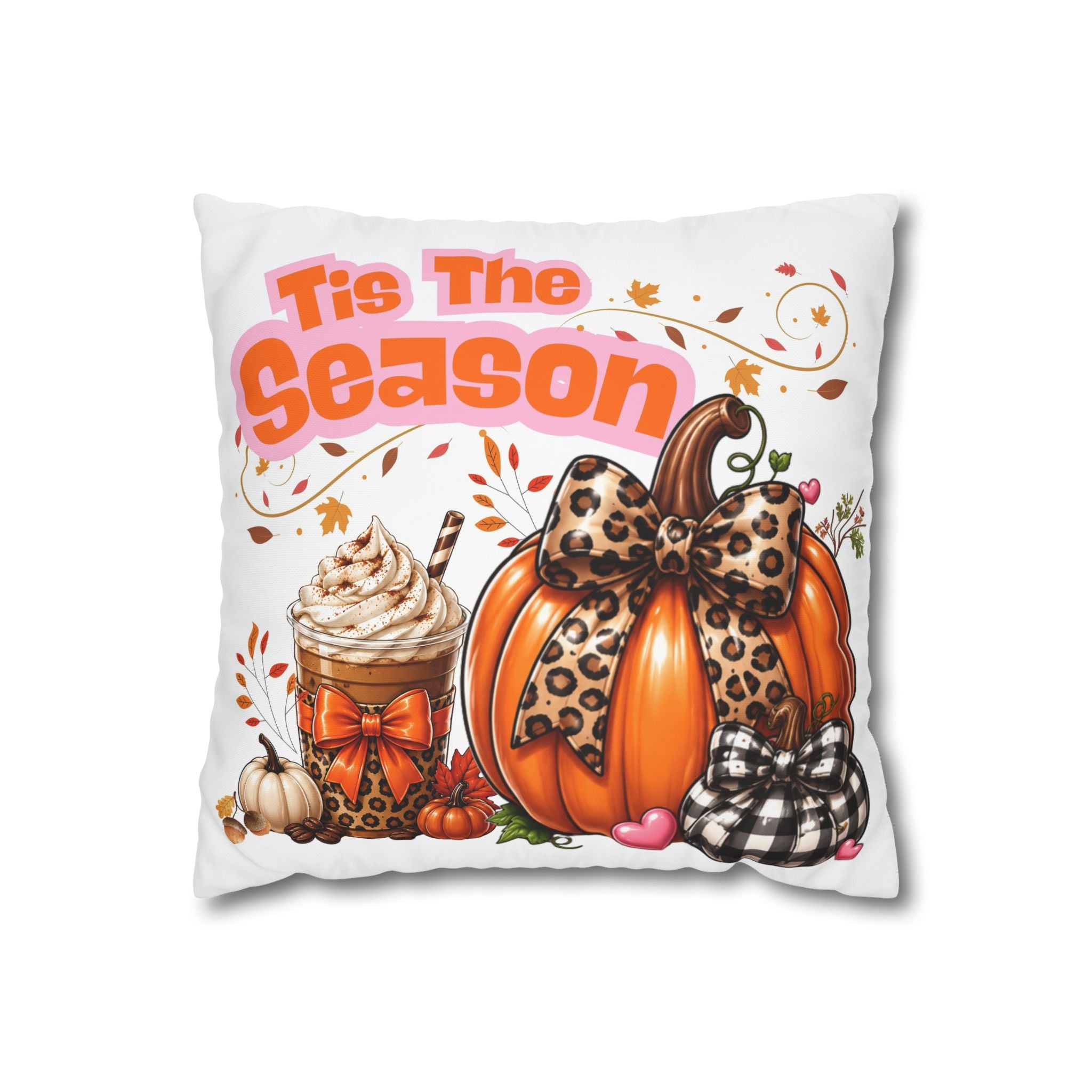 Square Pillow - 'Tis The Season' Fall Pumpkin Decorative Throw Pillowcase