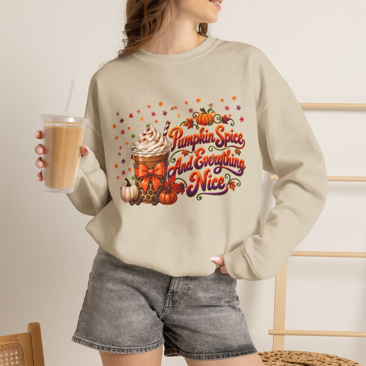 Pumpkin Spice And Everything Nice Sweatshirt | Fall Pumpkin Latte Design