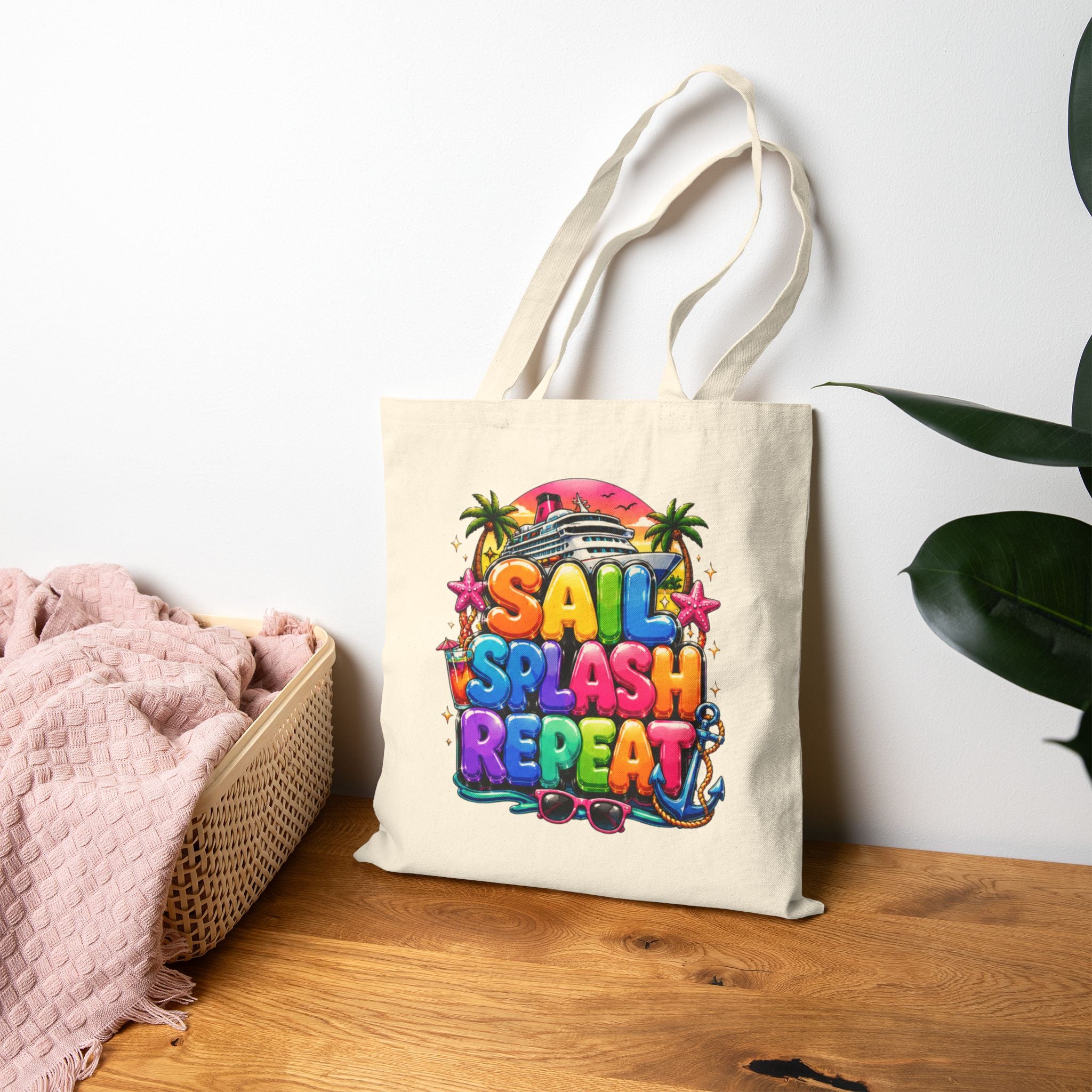 Tote — "Sail Splash Repeat" Colorful Beach Tote Bag