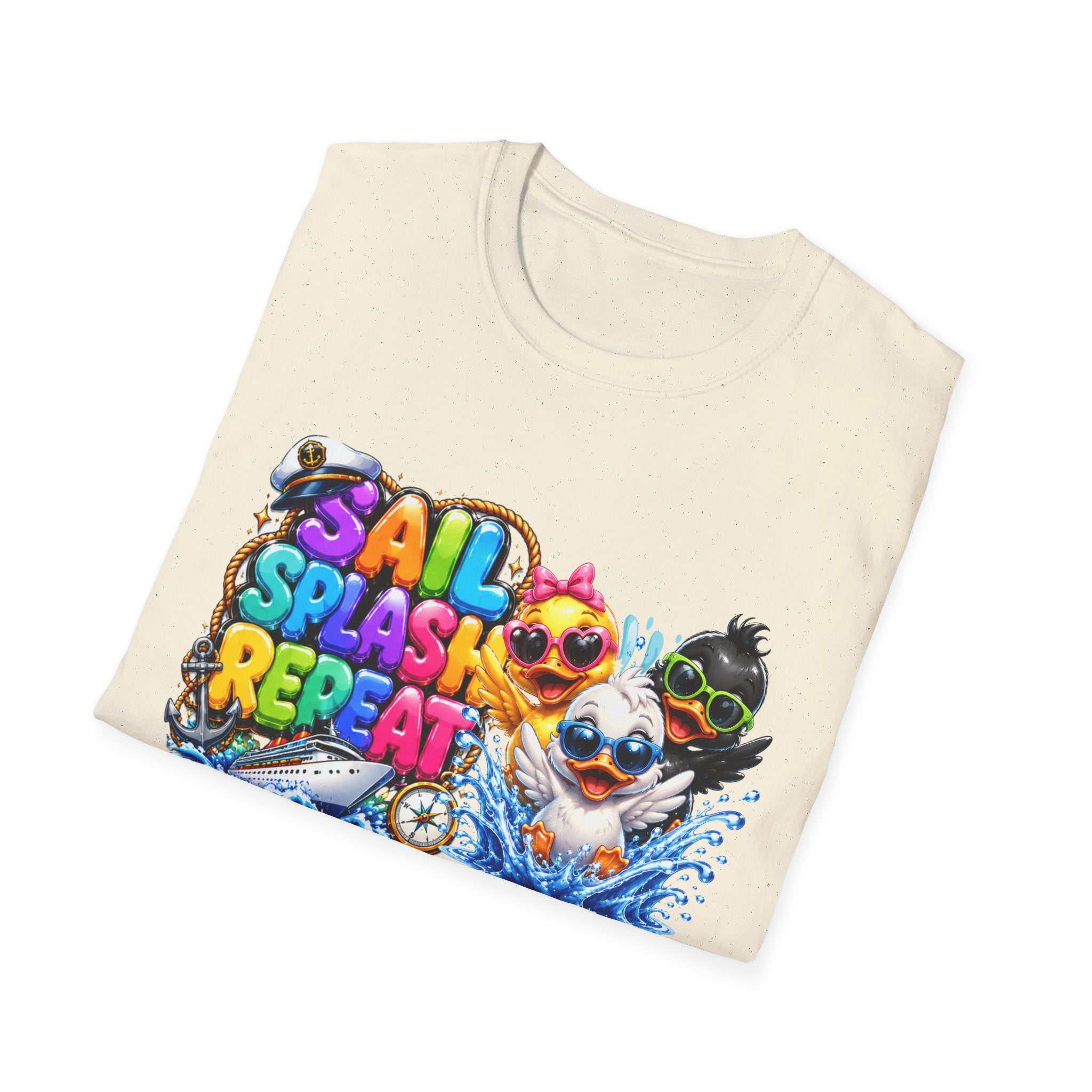Sail Splash Repeat T-Shirt — Cute Cartoon Ducks Beach Graphic Tee