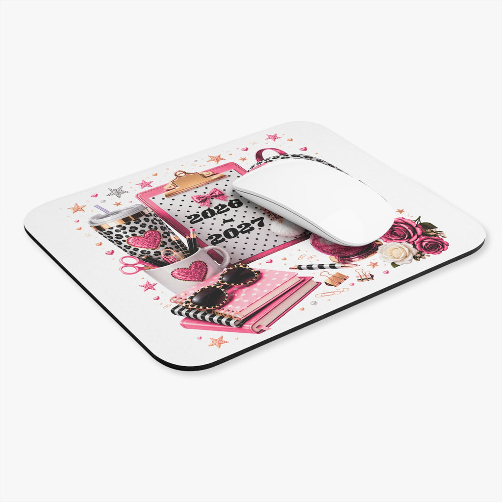 Pink Leopard School Supplies Mouse Pad — 2026-2027 Planner Desk Mat