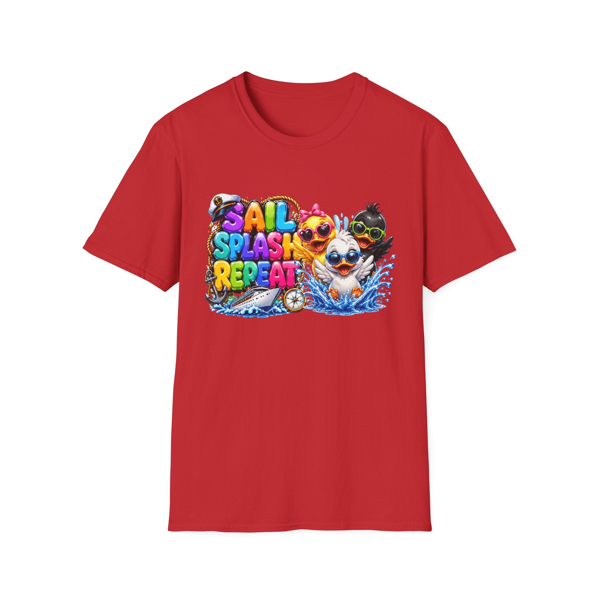 Sail Splash Repeat T-Shirt — Cute Cartoon Ducks Beach Graphic Tee