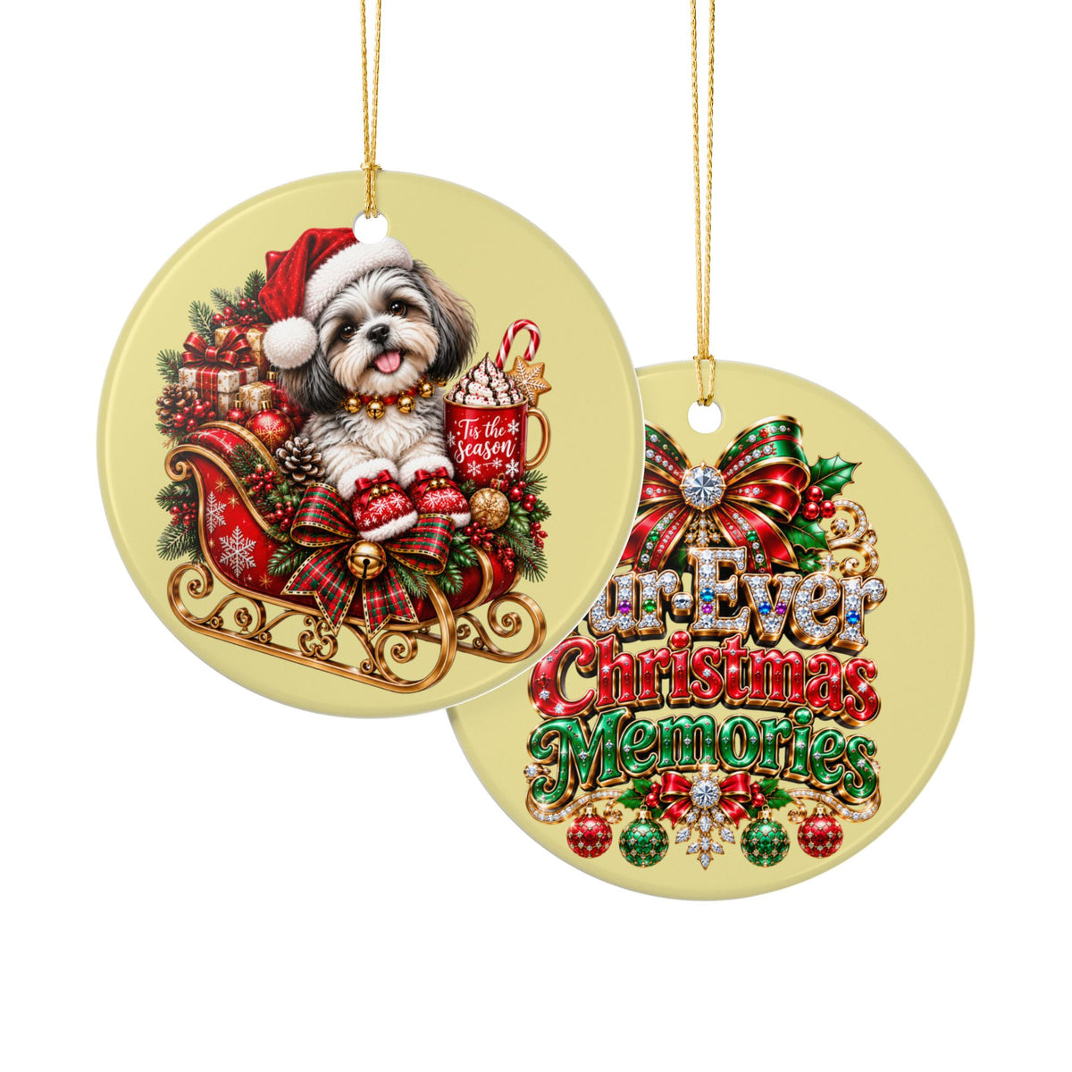 'Fur-Ever Christmas Memories' - ShihTzu Doggy Sleigh Ceramic Ornament