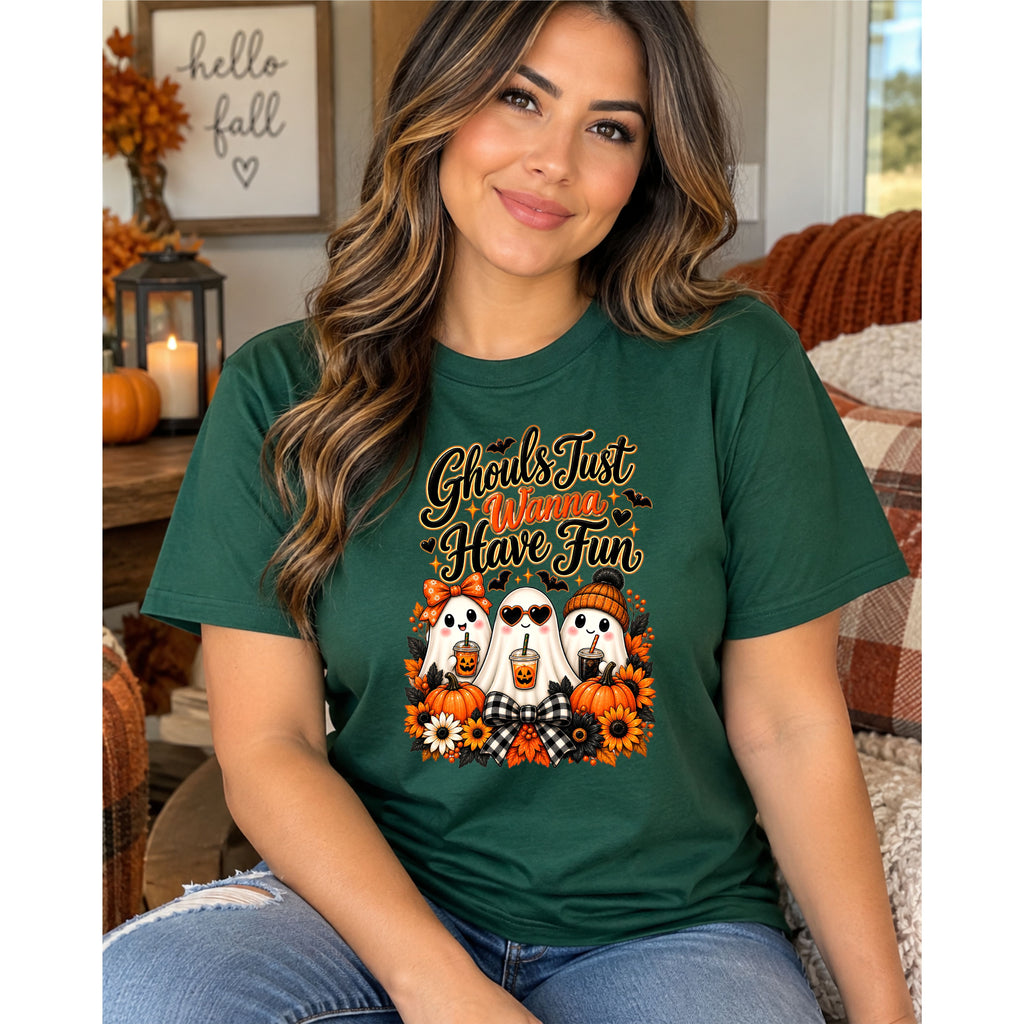 Halloween Ghost Tee — "Ghouls Just Wanna Have Fun" Pumpkin Shirt