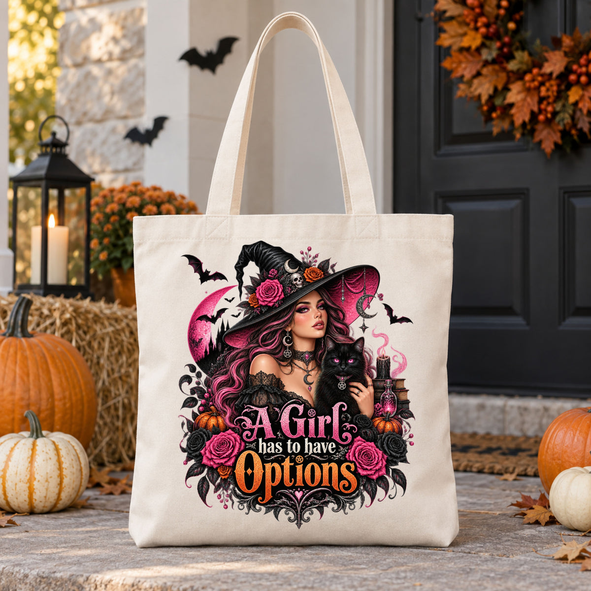 Witchy Rose Tote Bag – "A Girl Has to Have Options"