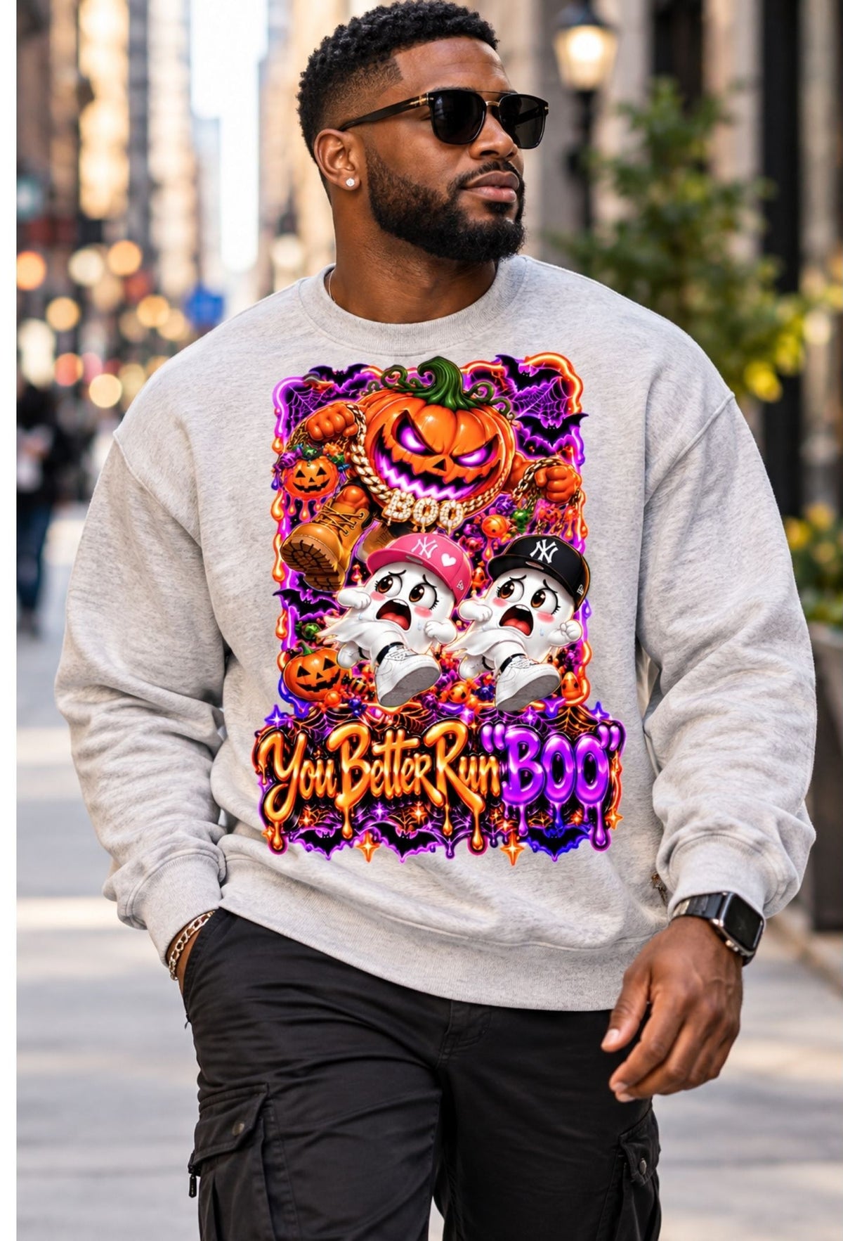 Spooky Pumpkin Design "You Better Run Boo" -Unisex Crewneck Sweatshirt