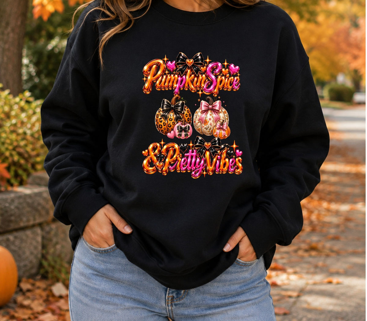 Pumpkin Spice & Pretty Vibes - Crewneck Sweatshirt