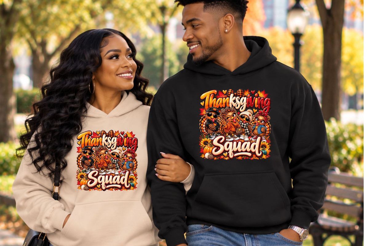 Thanksgivings Squad Hoodie — Cozy Fall Turkey & Autumn Leaves Sweatshirt