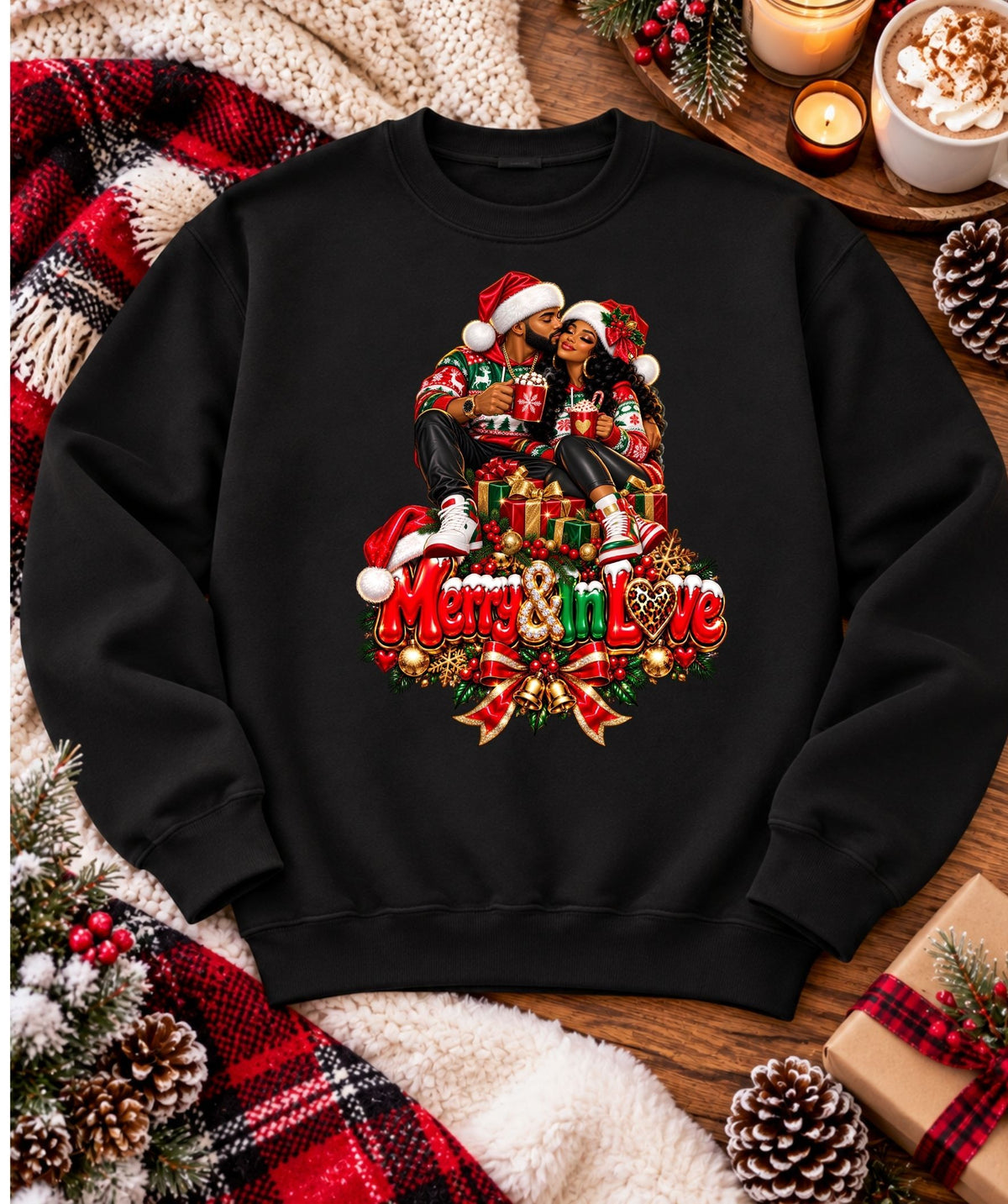 Merry & In Love Christmas Couple Sweatshirt Design