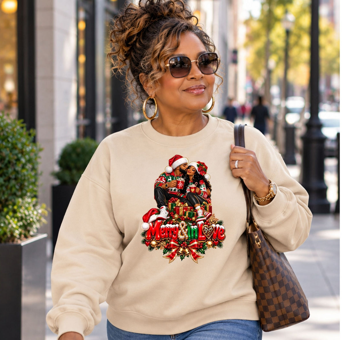 Merry & In Love Christmas Couple Sweatshirt Design
