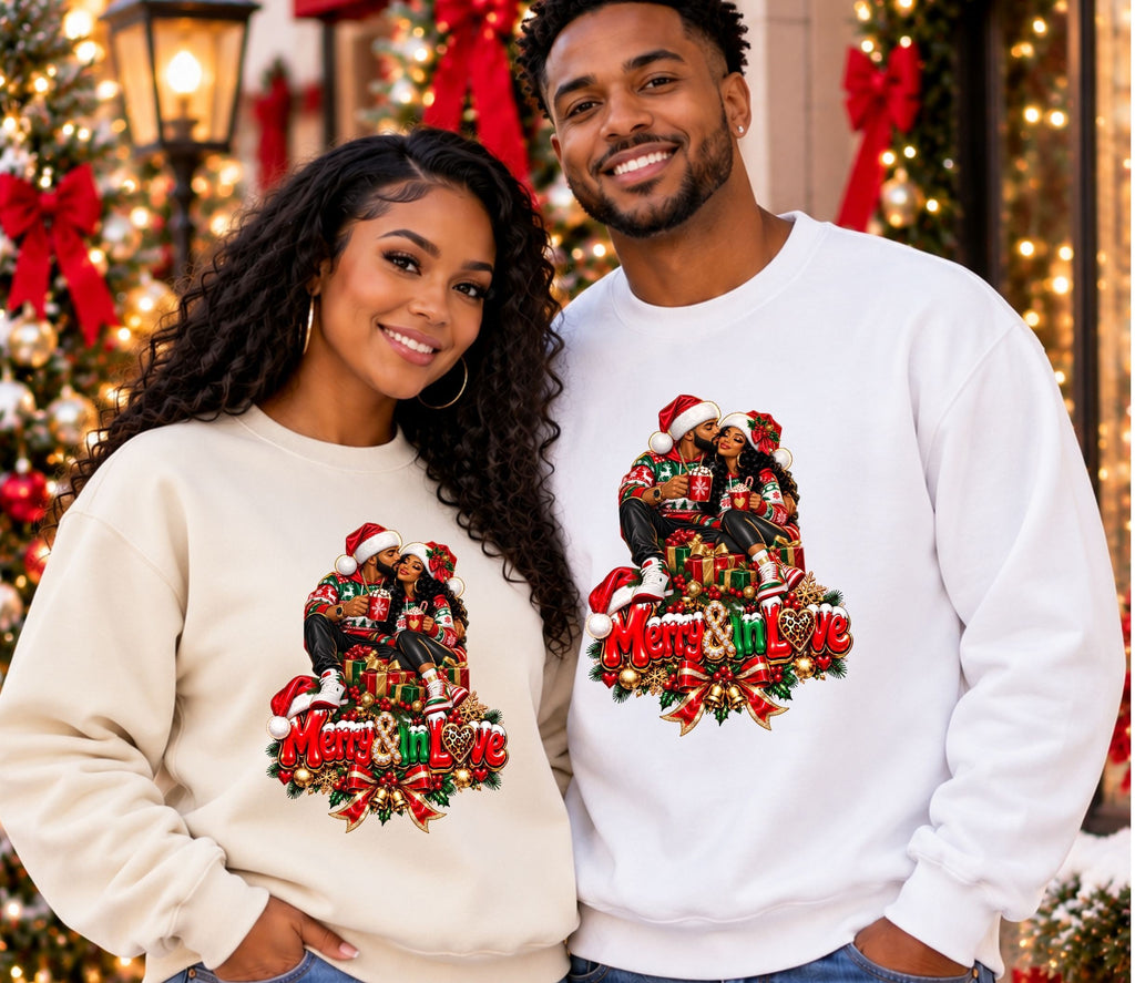 Merry & In Love Christmas Couple Sweatshirt Design