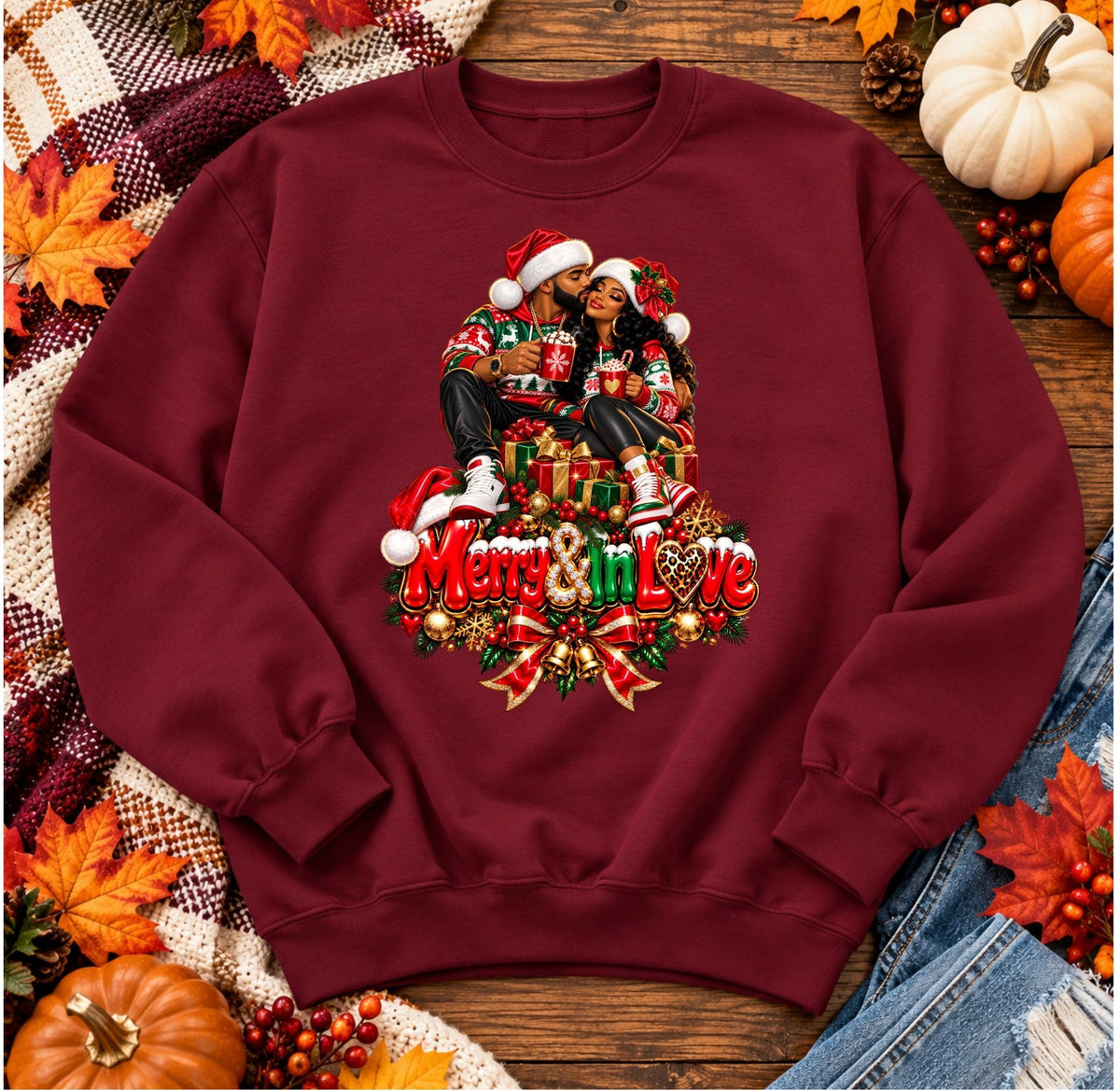 Merry & In Love Christmas Couple Sweatshirt Design