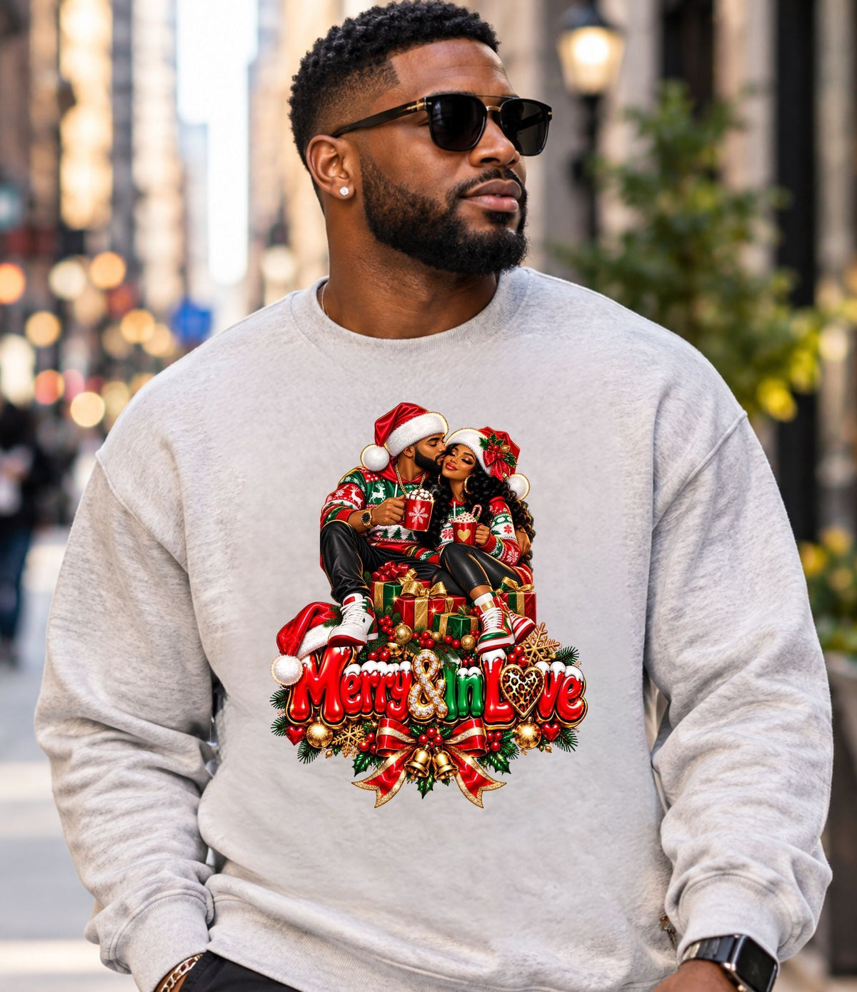 Merry & In Love Christmas Couple Sweatshirt Design