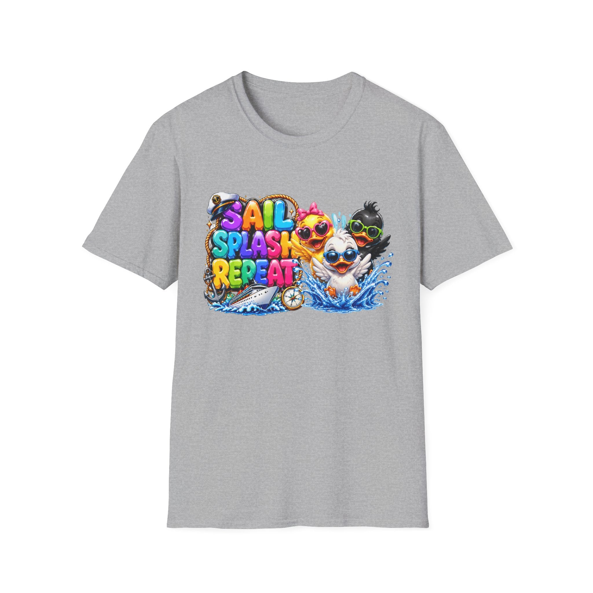 Sail Splash Repeat T-Shirt — Cute Cartoon Ducks Beach Graphic Tee