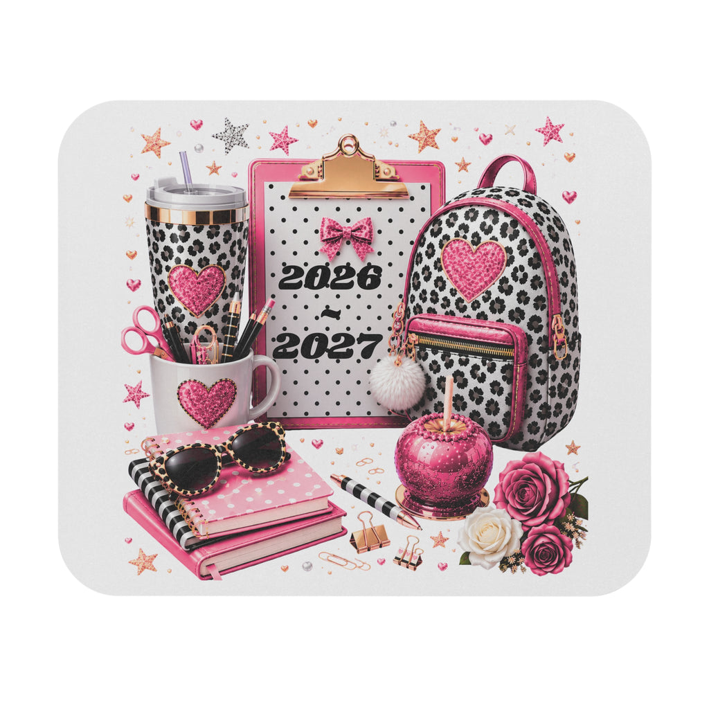 Pink Leopard School Supplies Mouse Pad — 2026-2027 Planner Desk Mat
