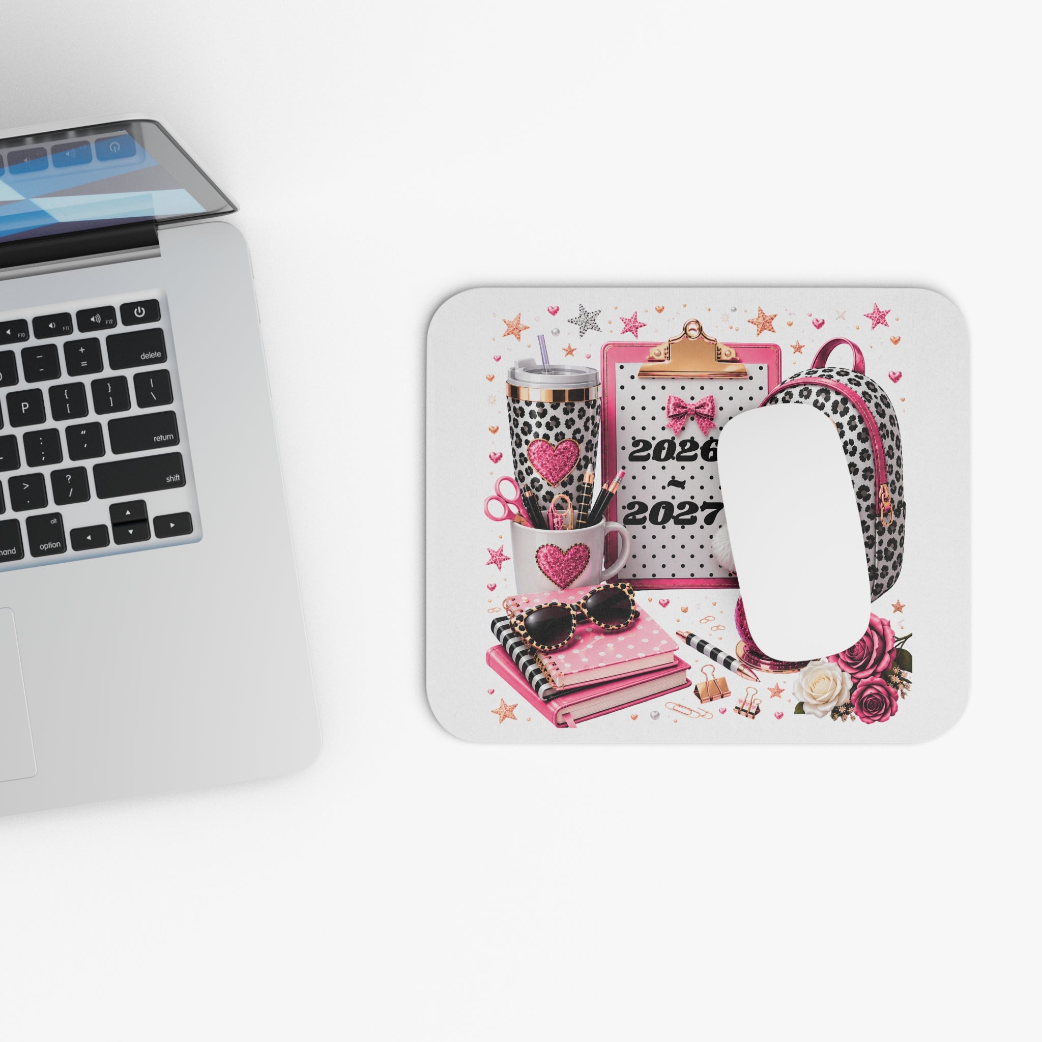 Pink Leopard School Supplies Mouse Pad — 2026-2027 Planner Desk Mat