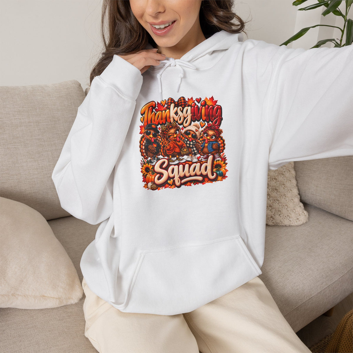 Thanksgivings Squad Hoodie — Cozy Fall Turkey & Autumn Leaves Sweatshirt