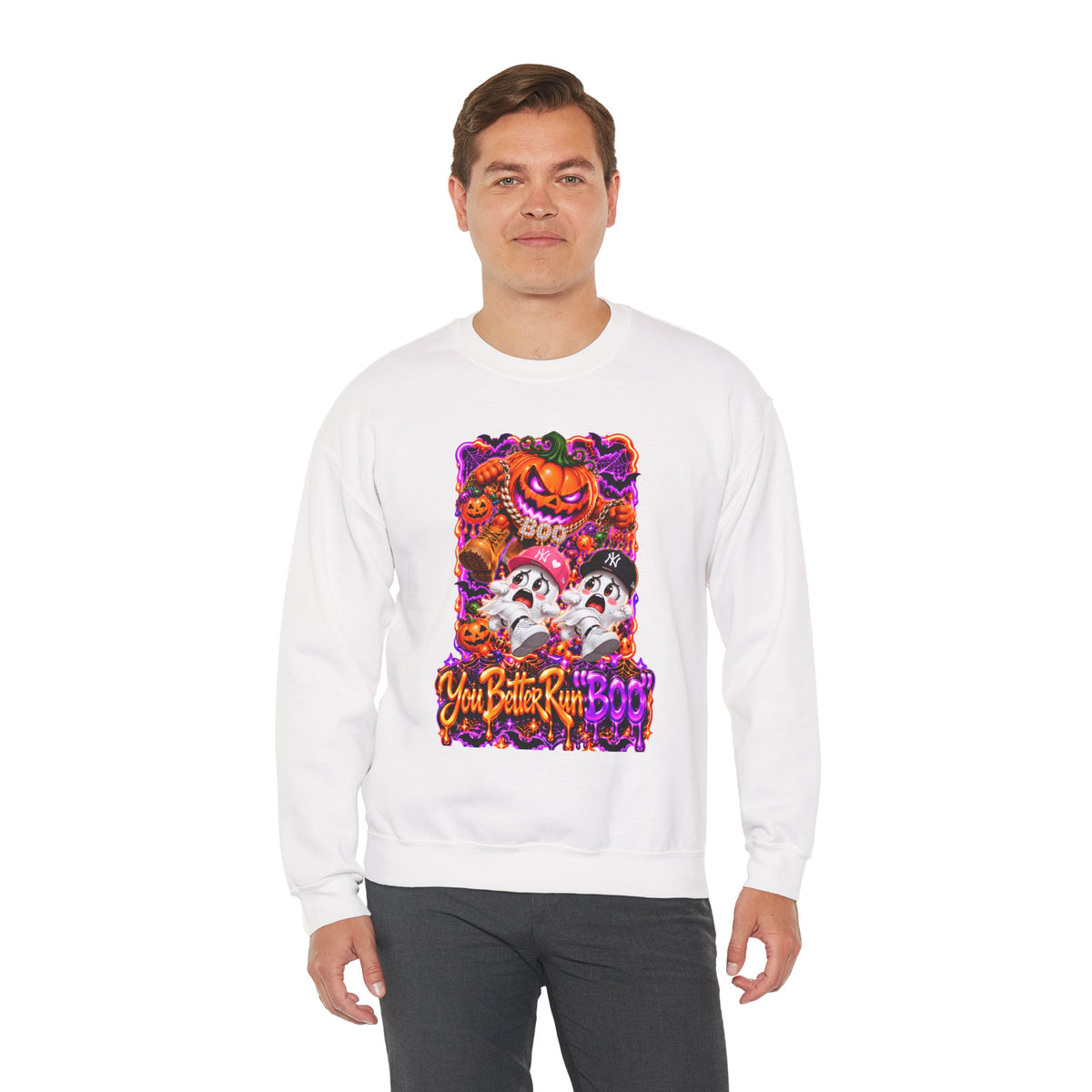 Spooky Pumpkin Design "You Better Run Boo" -Unisex Crewneck Sweatshirt
