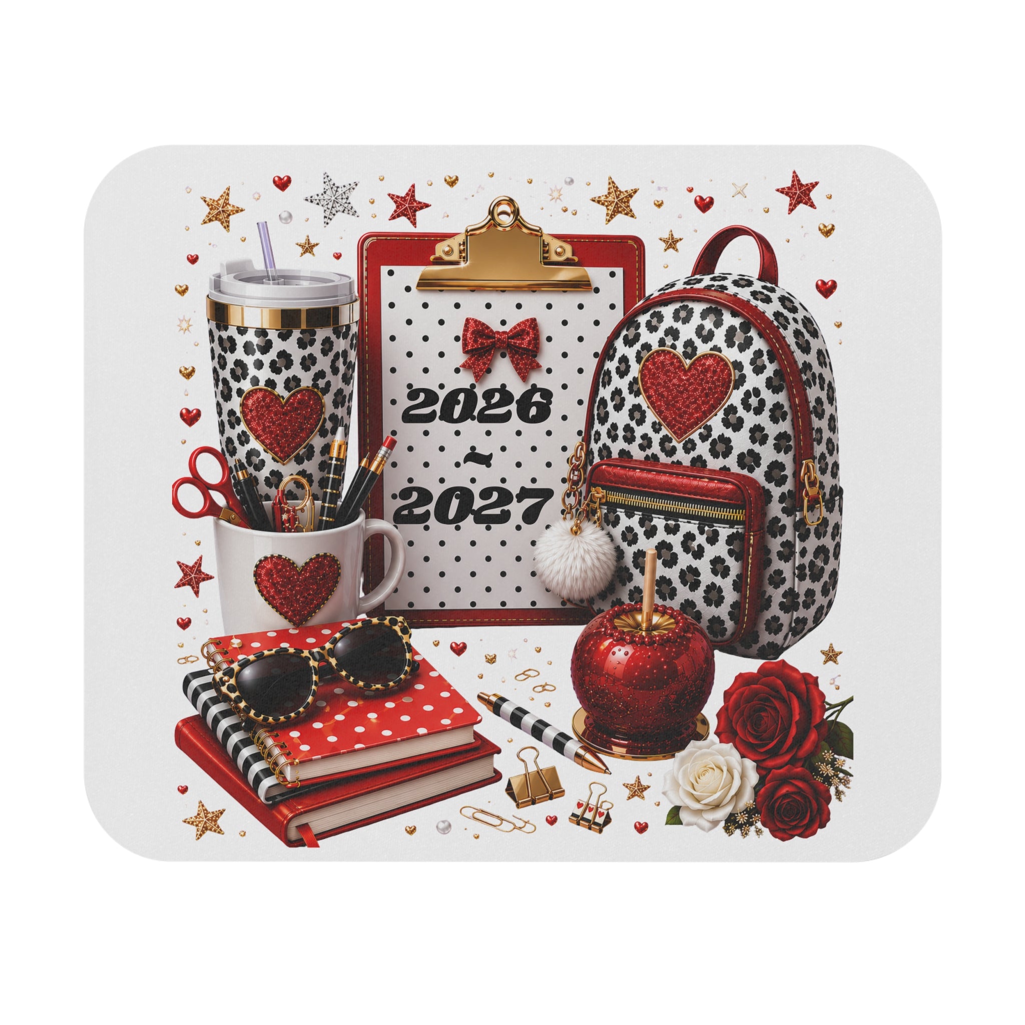 Leopard Heart Desk Mouse Pad — Back to School Planner Aesthetic (2026-2027)
