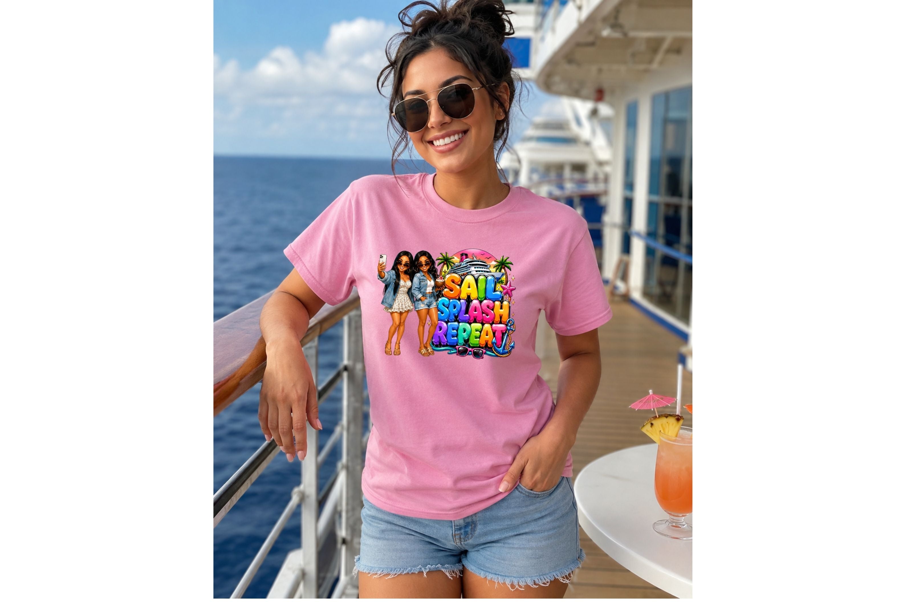"Sail Splash Repeat" girls vacation - Graphic T-Shirt