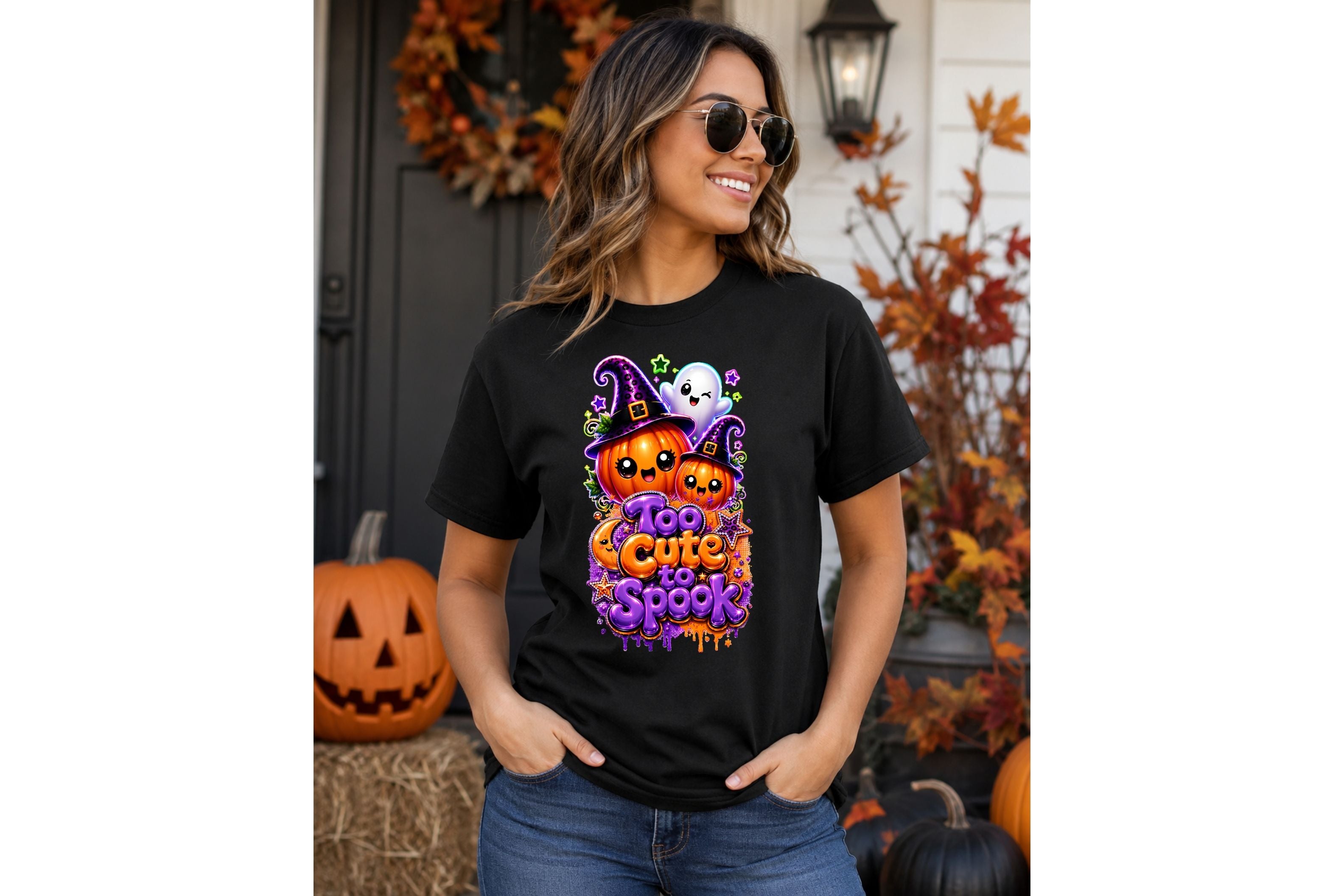 Halloween Cute & Spooky Pumpkin T-Shirt — Pumpkins with Ghost